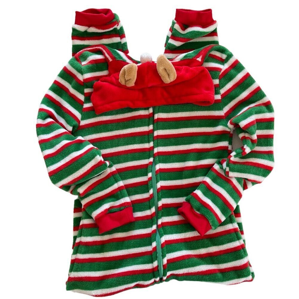 Mayfair Adult Christmas Reindeer Warm Fuzzy Hoodie Onsie Full Body PJ's